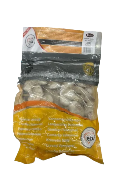 Baltkāju garneles EBI, saldētas, 21/25, jēlas, čaulā, bez galvas, iegrieztas, 25%, 750g/1kg, HLSO EP