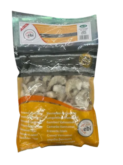 Baltkāju garneles EBI, saldētas, 26/30, jēlas, čaulā, iegrieztas, 25% glazūrā, 750g/1kg, HLSO EP RAW