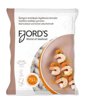 Baltkāju garneles FJORD'S, sald., 16/20, jēlas, tīrītas, bez astes, 25%, 750g/1kg, VANNAMEI PD