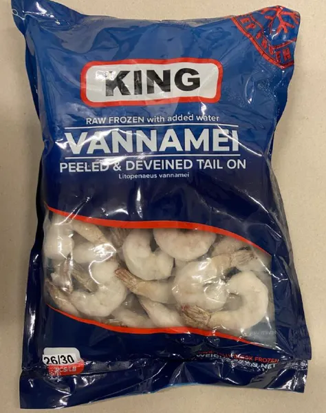 Baltkāju garneles KING saldētas, 16/20, jēlas, lobītas, ar asti, 800g/1kg