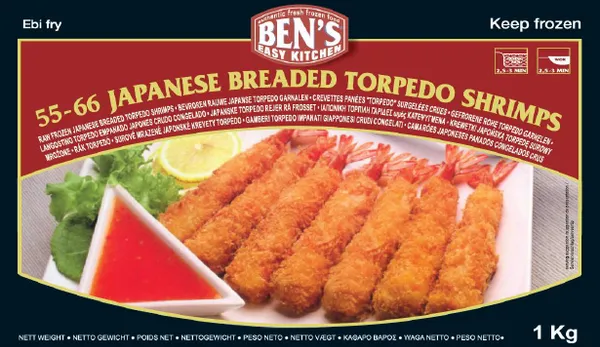Baltkāju garneles panējumā BEN'S Torpedo, saldētas, 26/30, 1kg