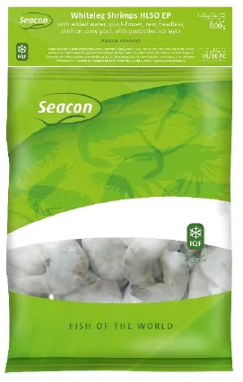 Baltkāju garneles SEACON, sald., 16/20, jēlas, čaulā, bez galvas, 20% glazūra, 800g/1kg