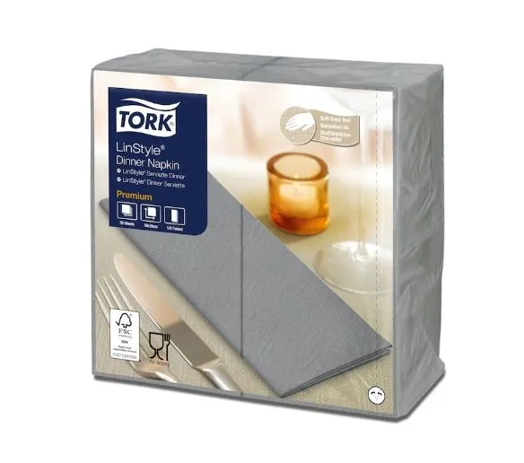 Banketu salvetes TORK LinStyle, 39x39cm, gaiši pelēkas, 1/8 locījums, 50gab