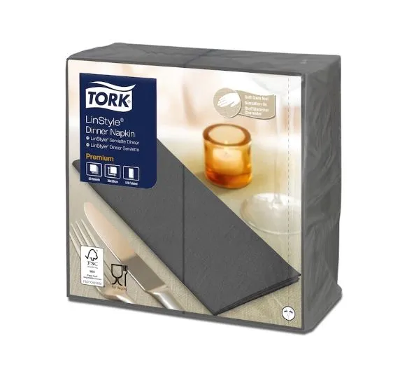 Banketu salvetes TORK LinStyle, 39x39cm, tumši pelēkas, 1/8 locījums, 50gab  478169