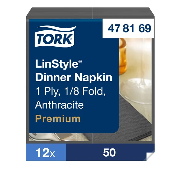 Banketu salvetes TORK LinStyle, 39x39cm, tumši pelēkas,1/8 locījums, 50gab, 478193