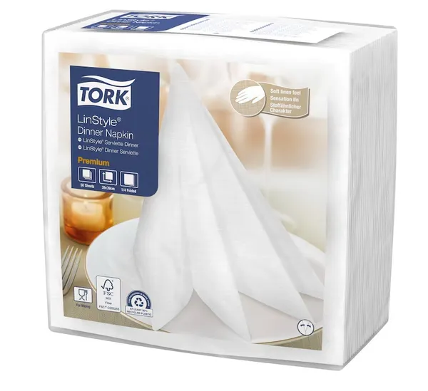 Banketu salvetes TORK Linstyle, baltas, 39x39cm, 1/4 locījums, 1 sl., 50gab., 478722