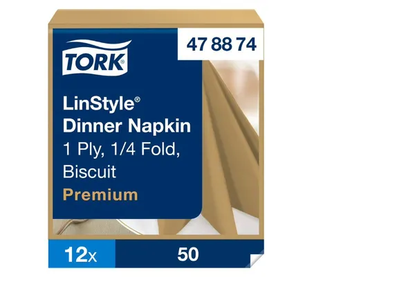 Banketu salvetes TORK Linstyle, bēšas, 39x39 cm, 50 gab., 1 slānis, 478874