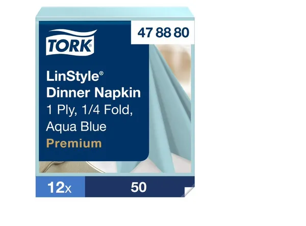 Banketu salvetes TORK Linstyle, jūras zilā krāsa, 39x39 cm, 50 gab., 1 slānis, 478880