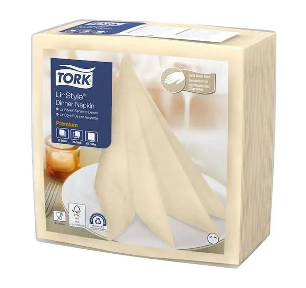 Banketu salvetes TORK Linstyle, krēmkrāsa, 39x39cm, 50gab, 1 slānis, 478713