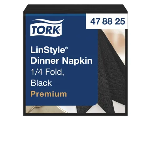 Banketu salvetes TORK Linstyle, melnas, 39x39cm, 1/4 locījums, 50gab, 478825