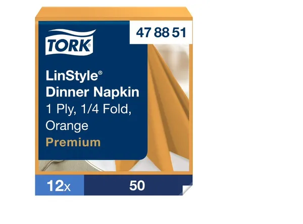 Banketu salvetes TORK Linstyle, oranžas, 39x39 cm, 50 gab., 1 slānis, 478851