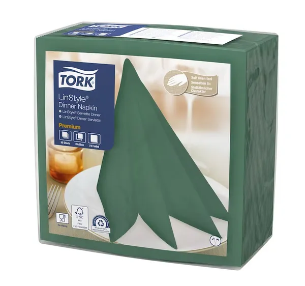 Banketu salvetes TORK LINSTYLE  zaļa, 1 slānis, 39x39cm, 50gab, 478848