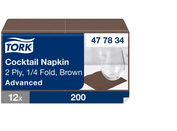 Bāra salvetes TORK, brūnas, 24x24 cm, 200 gab., 2 slāņi, 477834