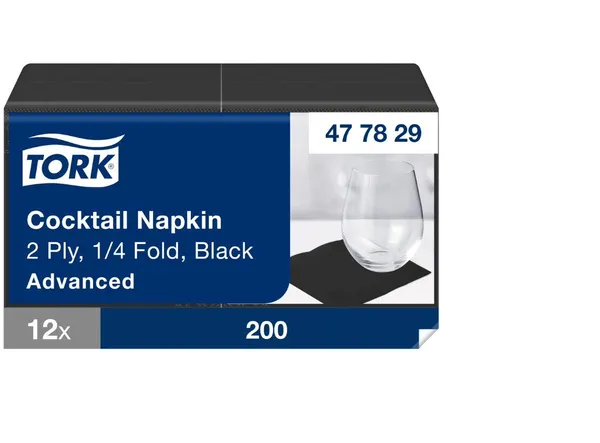 Bāra salvetes TORK, melnas, 24x24 cm, 200 gab., 2 slāņi, 477829
