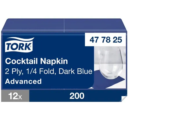 Bāra salvetes TORK, zilas, 24x24 cm, 200 gab., 2 slāņi, 477825