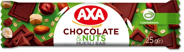 Batoniņš AXA, ar piena šokolādi un riekstiem, 25g