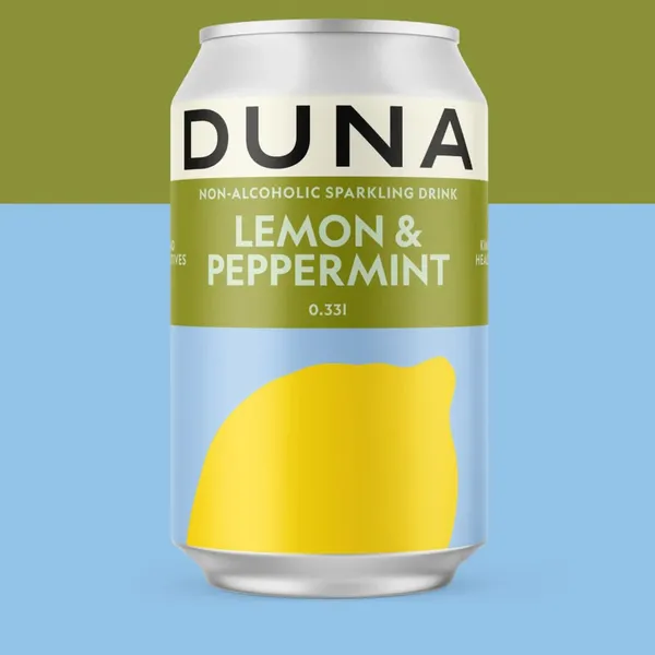 Bezalkoholisks dzirkstošs dzēriens DUNA Lemon Peppermint, bundžā, 0.33l (DEP)