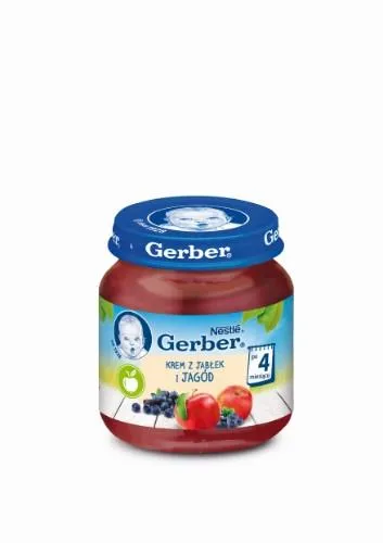 Biezenis GERBER Ābolu un melleņu krēms, 4 mēn., 125g