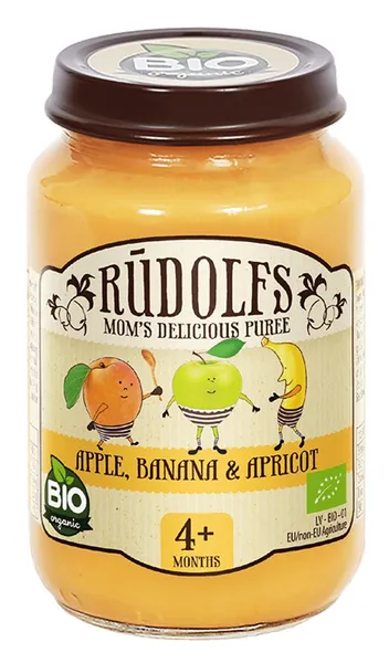 Biezenis RŪDOLFS BIO Ābolu, banānu, aprikožu, no 4 mēn., 190g