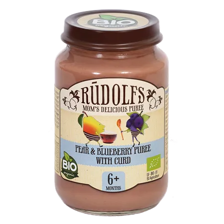 Biezenis RŪDOLFS BIO bumbieru un melleņu ar biezpienu, no 6 mēn., 190g