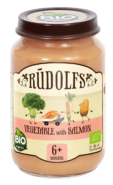 Biezenis RŪDOLFS BIO Dārzeņi ar lasi, no 6 mēn., 190g