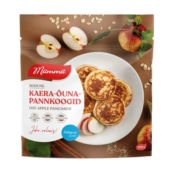 Biezpiena auzu pārslu pankūkas MAMMA ar āboliem, 200g