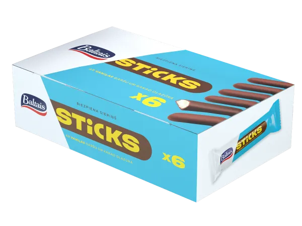 Biezpiena sieriņš Sticks BALTAIS vaniļas kakao glazūrā, 35g x 6gab