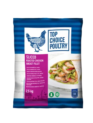 Cāļa krūtiņas fileja, cepta, griezta šķēlītēs(5-6mm) IQF sald., 2.5kg (HORECA)