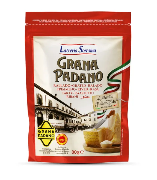 Cietais siers Grana Padano LATTERIA SORESSINA, rīvēts, 12mēn., PDO, 80g
