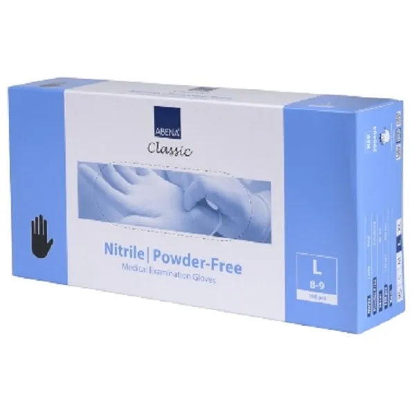 Cimdi nitrila ABENA Classic Sensitive, bez pūdera, melni, L izm., 100gab