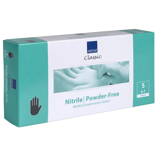 Cimdi nitrila ABENA Classic Sensitive, bez pūdera, melni, S izm., 100gab