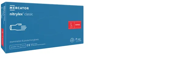 Cimdi nitrila Nitrylex Classic, bez pūdera, zili, L izm., 100gab