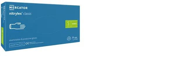 Cimdi nitrila Nitrylex Classic, bez pūdera, zili, S izm., 100gab