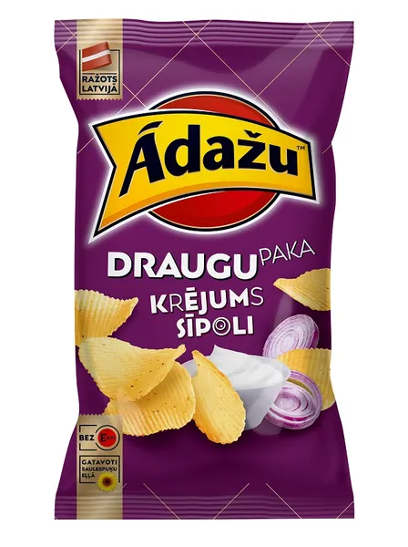 Čipsi ar krējuma un sīpolu garšu Draugu paka 180g, Ādažu