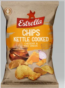 Čipsi Kettle ar čedara siera un sarkano sīpolu garšu 120g, Estrella