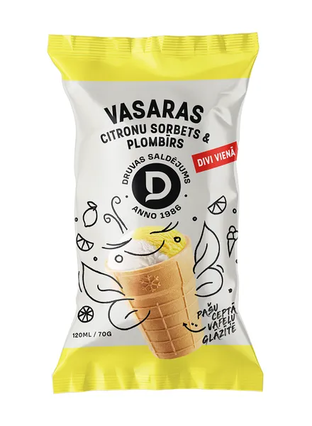 Saldējums plombīra ar citrona sorbertu vaf.glāz.120ml/70g