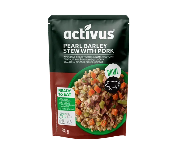 Cūkgaļas sautējums ar pērļu grūbām ACTIVUS, 280g