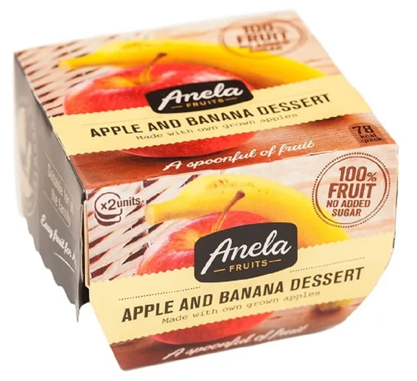 Dabīgs biezenis ANELA, ābols un banāns, bez pievienotā cukura, 2x100g