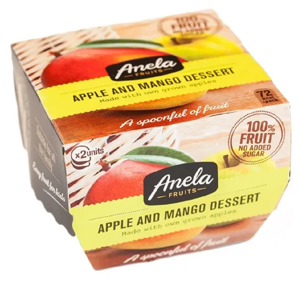 Dabīgs biezenis ANELA, ābols un mango, bez pievienotā cukura, 2x100g