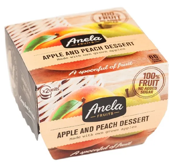 Dabīgs biezenis ANELA, ābols un persiks, bez pievienotā cukura, 2x100g