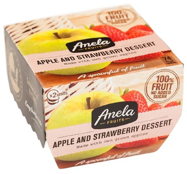 Dabīgs biezenis ANELA, ābolu un zemeņu, bez pievienotā cukura, 2x100g