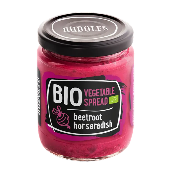 Dārzeņu krēms RŪDOLFS BIO biete, mārrutki (rozā), 235 g