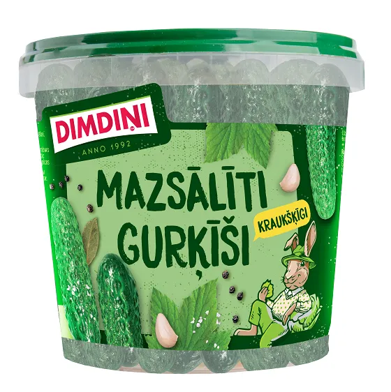 DIMDIŅI Mazsālīti gurķīši, 900g spainis (gurķi neto 500 g) Spainītis