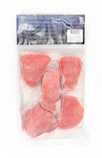 Dzeltenspuru tunzivs steiki bez ādas un asakām, 180-200g, saldēti, bez glazūras, 1kg