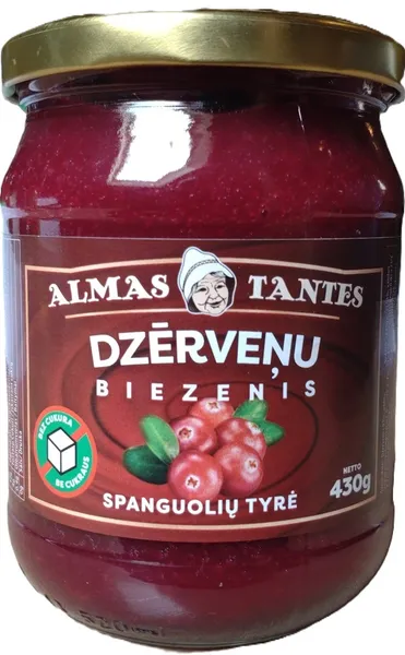 Dzērveņu biezenis ALMAS TANTES, bez cukura, 500ml