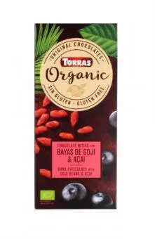 Ekoloģiskā tumšā šokolāde TORRAS ar godži un akai ogām, 100g