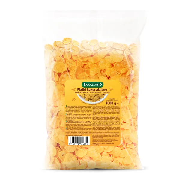 Ekstrudētas kukurūzas pārslas BAKALLAND, ar vitamīniem un dzelzi, 1kg