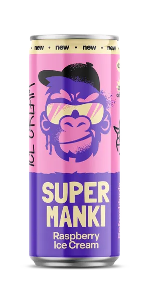Enerģijas dzēriens SUPER MANKI Raspberry ice cream, bundžā, 0.33l (DEP)