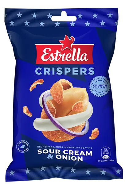 Zemesrieksti Estrella ar lauku krējuma un sīpolu garšu 140g