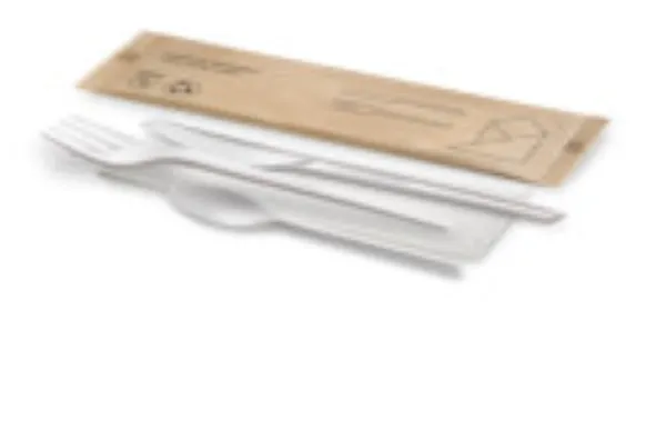 Galda pied. kompl. CPLA atkārtoti liet., 168mm,nazis, dakša, tējakarote, salvete NATURESSE, 018kg,50